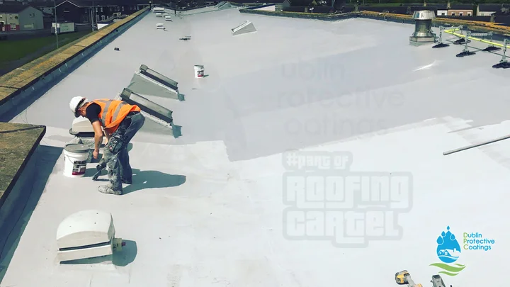 Flat roof waterproofed with Lava 20 polyurea system showing finished result