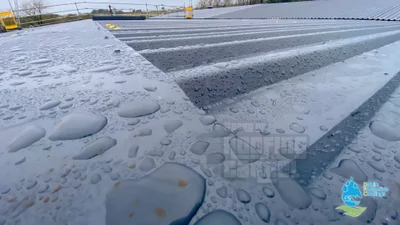 Metal roof with completed waterproofing and protective top coat